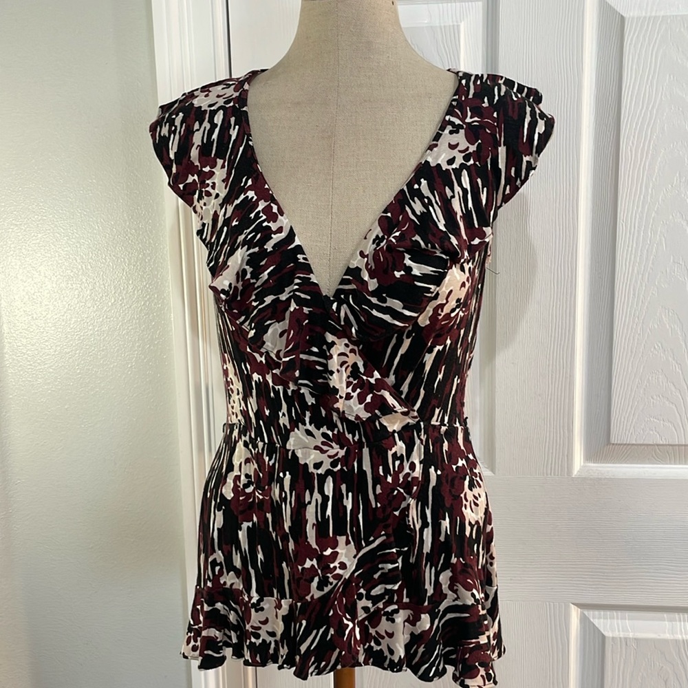 Vintage Ann Taylor tunic top sleeveless ruffles V-neck stretch women’s size S